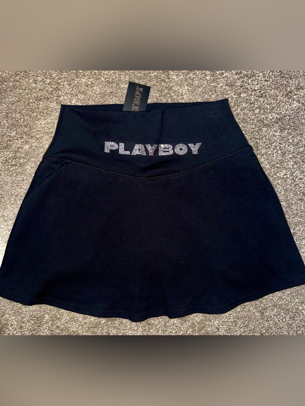 PLAYBOY Black Rhinestone Logo Tennis Skirt Skort